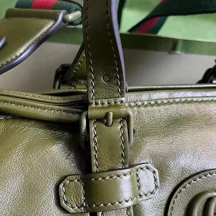 Gucci GG Unisex Small Duffle Bag Tonal Double G Forest Green Leather (1)