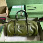 Gucci GG Unisex Small Duffle Bag Tonal Double G Forest Green Leather – Image 2