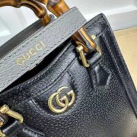 Gucci GG Women Gucci Diana Mini Tote Bag Double G Black Leather (9)