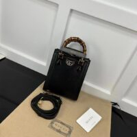 Gucci GG Women Gucci Diana Mini Tote Bag Double G Black Leather (9)