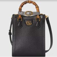 Gucci GG Women Gucci Diana Mini Tote Bag Double G Black Leather