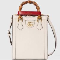 Gucci GG Women Gucci Diana Mini Tote Bag Double G White Leather (10)