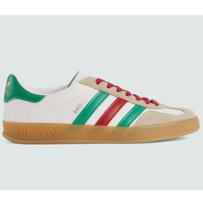 Gucci Unisex Adidas x Gucci Gazelle Sneaker White leather Oatmeal Suede Low Heel