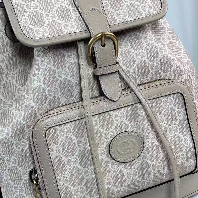 Gucci Unisex Backpack Interlocking G Beige White GG Supreme Canvas (10)