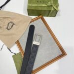 Gucci Unisex Belt Rectangular Buckle Black GG Supreme Canvas 3.6 CM Width - immagine 9