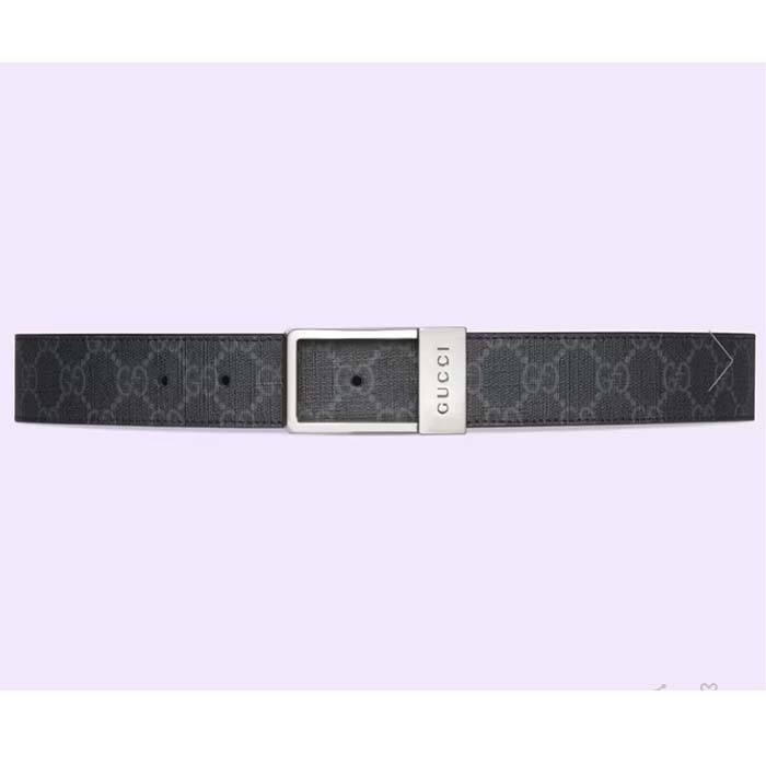 Gucci Unisex Belt Rectangular Buckle Black GG Supreme Canvas 3.6 CM Width