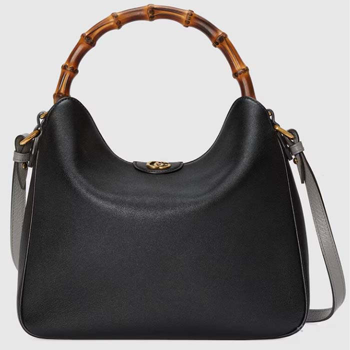 Gucci Unisex Diana Medium Shoulder Bag Black Leather Double G