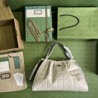 Gucci Unisex GG Deco Medium Tote Bag White Quilted Leather Interlocking G (1)