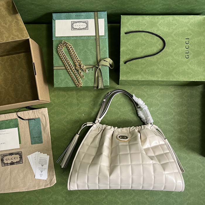 Gucci Unisex GG Deco Medium Tote Bag White Quilted Leather Interlocking G (3)