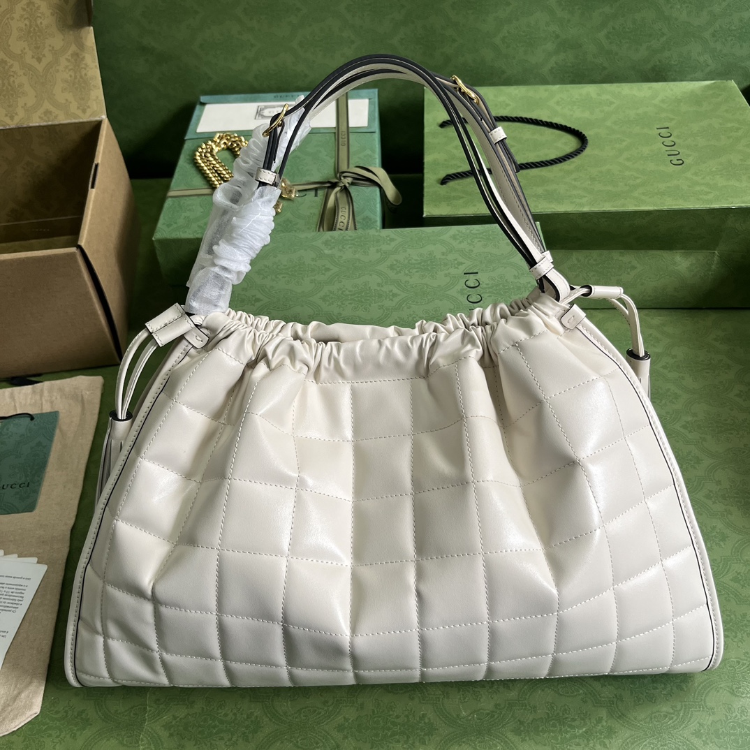 Gucci Unisex GG Deco Medium Tote Bag White Quilted Leather Interlocking G (4)