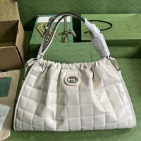 Gucci Unisex GG Deco Medium Tote Bag White Quilted Leather Interlocking G (1)