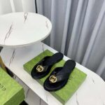 Gucci Unisex GG Interlocking G Thong Sandal Black Leather Flat – Bild 5