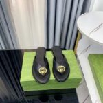 Gucci Unisex GG Interlocking G Thong Sandal Black Leather Flat – Bild 3