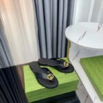 Gucci Unisex GG Interlocking G Thong Sandal Black Leather Flat – Bild 2