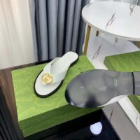 Gucci Unisex GG Interlocking G Thong Sandal White Leather Flat (9)