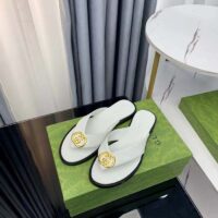 Gucci Unisex GG Interlocking G Thong Sandal White Leather Flat (9)