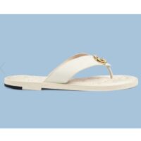 Gucci Unisex GG Interlocking G Thong Sandal White Leather Flat (9)