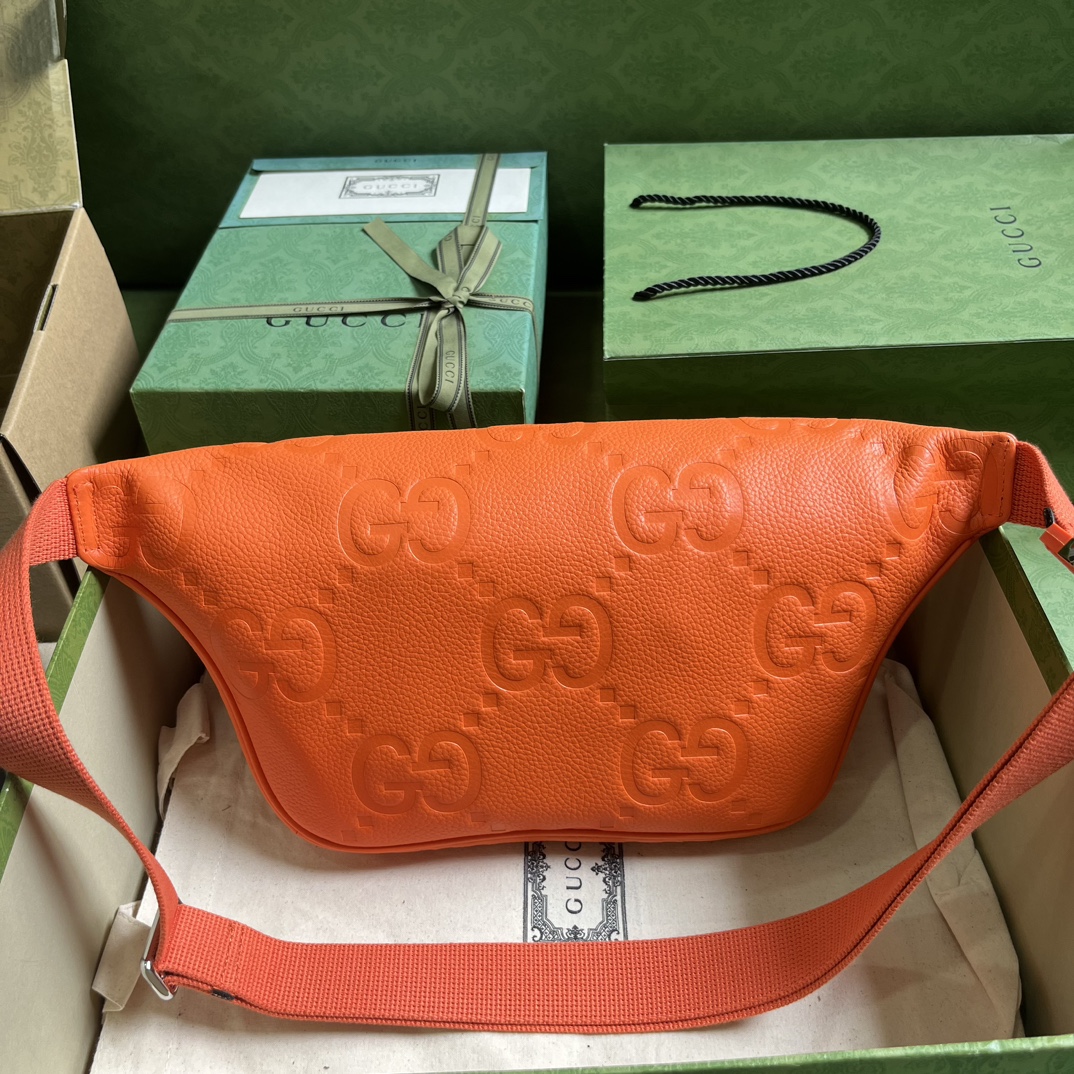 Gucci Unisex GG Jumbo GG Belt Bag Orange Leather Zip Closure (3)