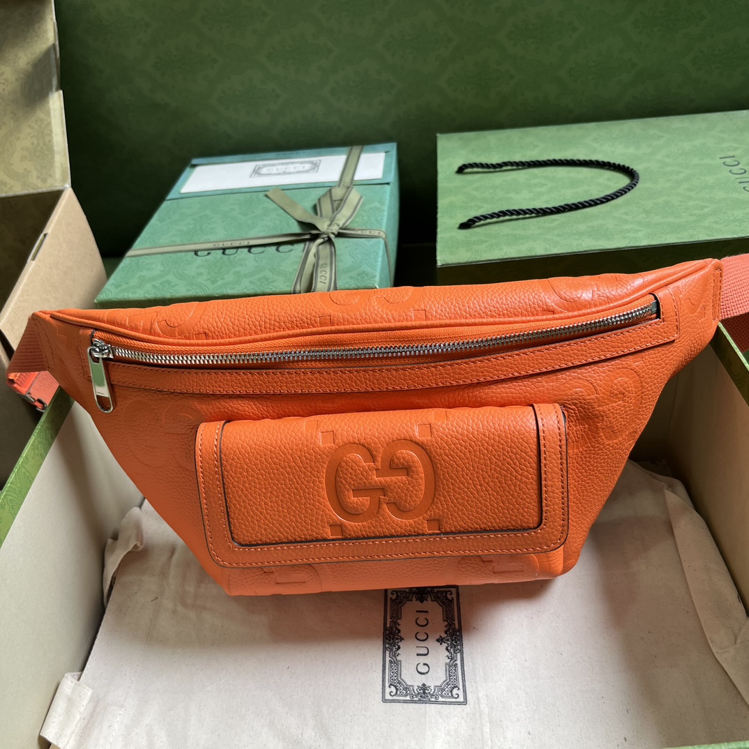 Gucci Unisex GG Jumbo GG Belt Bag Orange Leather Zip Closure (5)
