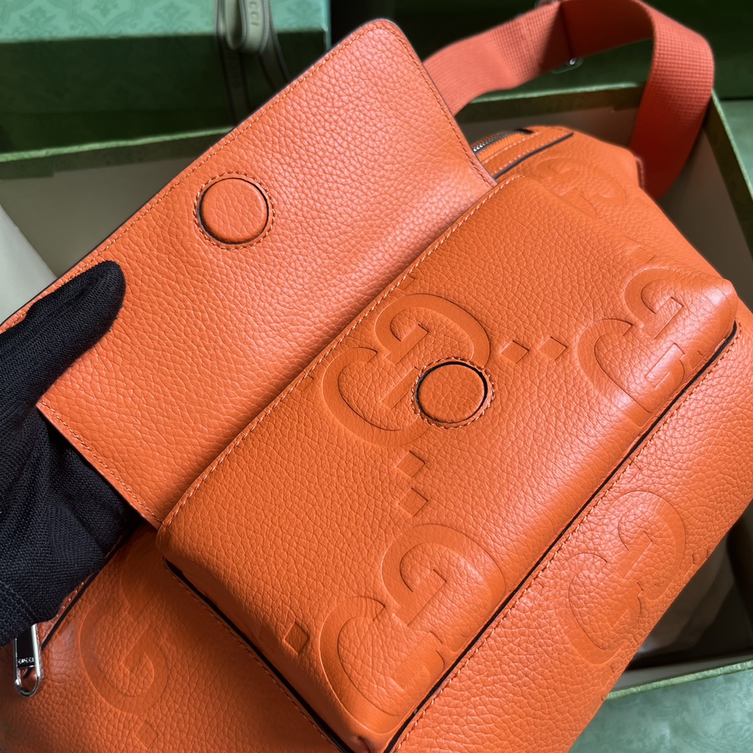Gucci Unisex GG Jumbo GG Belt Bag Orange Leather Zip Closure (6)