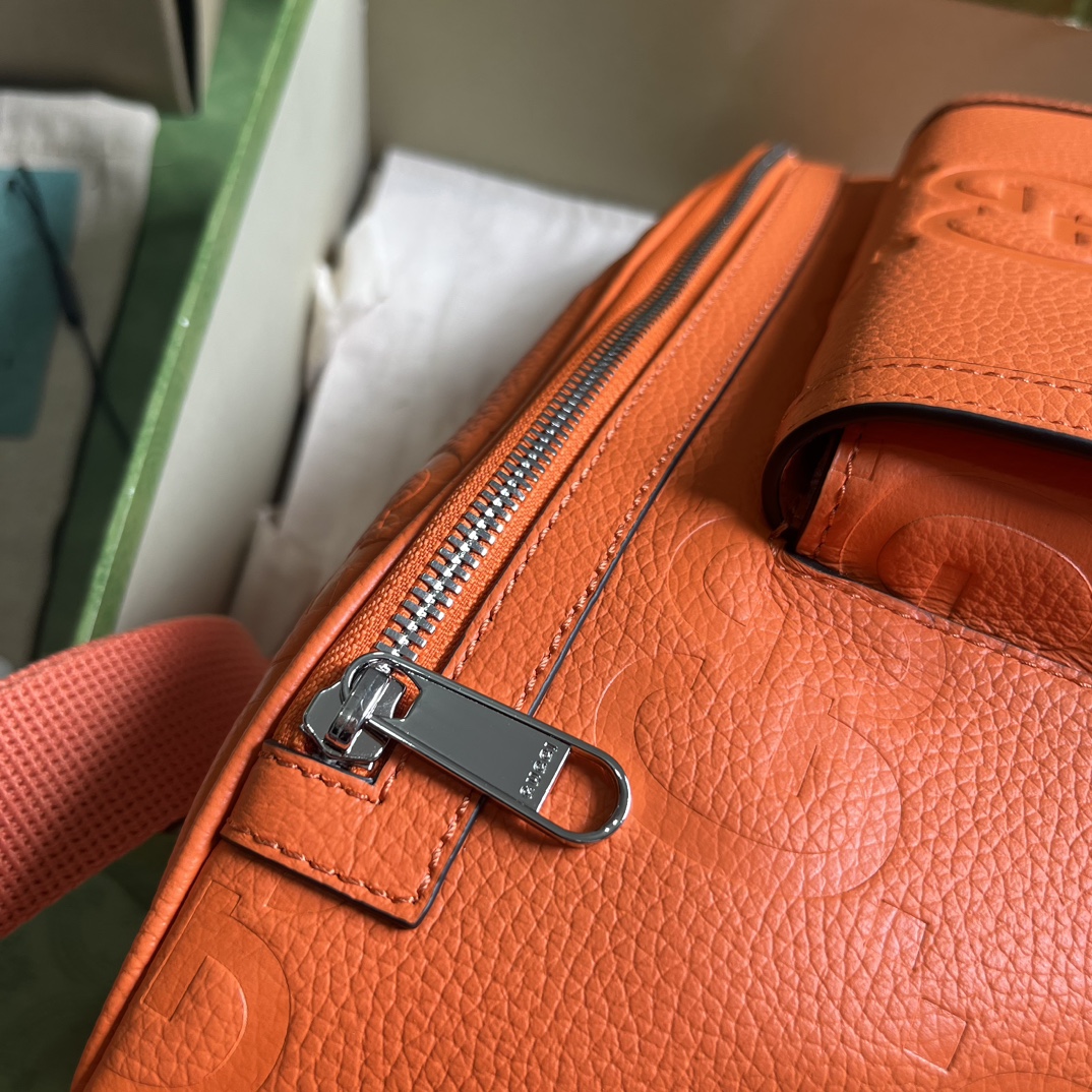Gucci Unisex GG Jumbo GG Belt Bag Orange Leather Zip Closure (7)