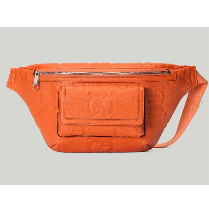 Gucci Unisex GG Jumbo GG Belt Bag Orange Leather Zip Closure