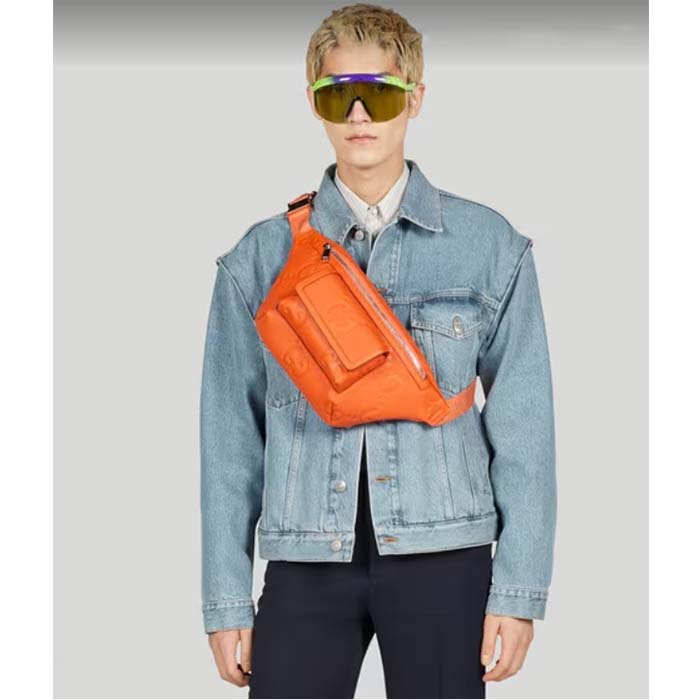 Gucci Unisex GG Jumbo GG Belt Bag Orange Leather Zip Closure (9)