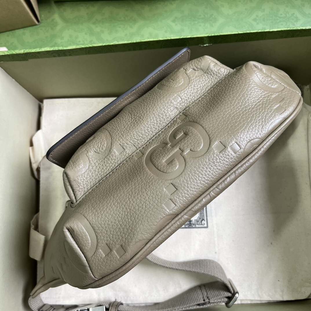 Gucci Unisex GG Jumbo GG Belt Bag Taupe Leather Zip Closure (5)