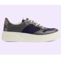 Gucci Unisex GG Lace Up Sneaker Grey Leather Blue Black GG Canvas (11)