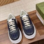 Gucci Unisex GG Lace Up Sneaker Grey Leather Blue Black GG Canvas - immagine 3