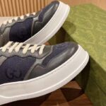 Gucci Unisex GG Lace Up Sneaker Grey Leather Blue Black GG Canvas - immagine 7