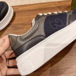 Gucci Unisex GG Lace Up Sneaker Grey Leather Blue Black GG Canvas - immagine 9