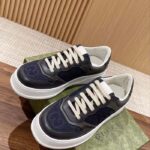 Gucci Unisex GG Lace Up Sneaker Grey Leather Blue Black GG Canvas - immagine 5
