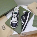 Gucci Unisex GG MAC80 Sneaker Black White Leather Round Toe Rubber Flat – Image 4