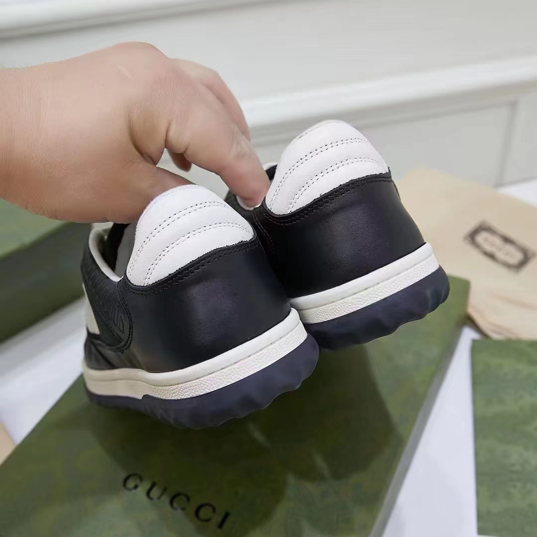 Gucci Unisex GG MAC80 Sneaker Black White Leather Round Toe Rubber Flat (5)