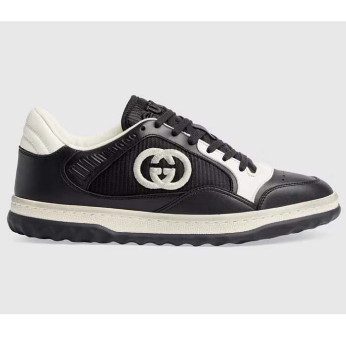 Gucci Unisex GG MAC80 Sneaker Black White Leather Round Toe Rubber Flat