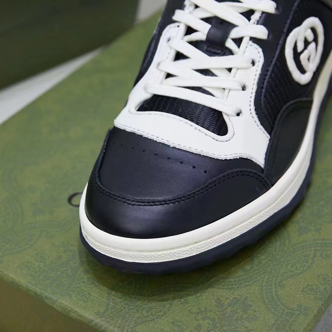 Gucci Unisex GG MAC80 Sneaker Black White Leather Round Toe Rubber Flat (7)
