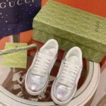Gucci Unisex GG MAC80 Sneaker Metallic Silver Leather Fabric Round Toe Rubber Flat - immagine 5