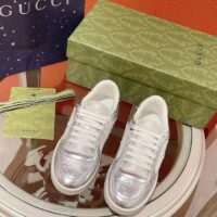 Gucci Unisex GG MAC80 Sneaker Metallic Silver Leather Fabric Round Toe Rubber Flat (7)