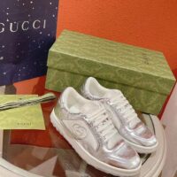 Gucci Unisex GG MAC80 Sneaker Metallic Silver Leather Fabric Round Toe Rubber Flat (7)