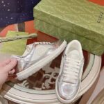 Gucci Unisex GG MAC80 Sneaker Metallic Silver Leather Fabric Round Toe Rubber Flat - immagine 6