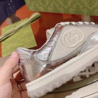 Gucci Unisex GG MAC80 Sneaker Metallic Silver Leather Fabric Round Toe Rubber Flat (7)