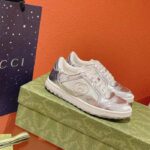 Gucci Unisex GG MAC80 Sneaker Metallic Silver Leather Fabric Round Toe Rubber Flat - immagine 2