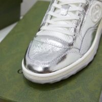 Gucci Unisex GG MAC80 Sneaker Metallic Silver Leather Round Toe Rubber Flat (7)