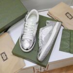 Gucci Unisex GG MAC80 Sneaker Metallic Silver Leather Round Toe Rubber Flat - Image 4