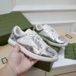 Gucci Unisex GG MAC80 Sneaker Metallic Silver Leather Round Toe Rubber Flat - Image 5