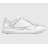 Gucci Unisex GG MAC80 Sneaker Metallic Silver Leather Round Toe Rubber Flat (7)