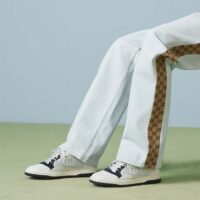 Gucci Unisex GG MAC80 Sneaker Off White Black Leather Round Toe Rubber Flat (7)