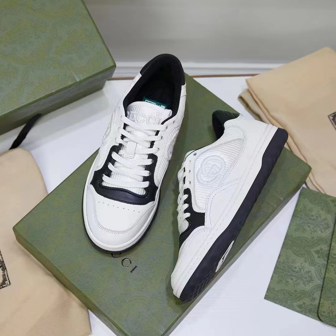 Gucci Unisex GG MAC80 Sneaker Off White Black Leather Round Toe Rubber Flat (4)