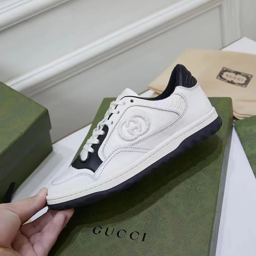 Gucci Unisex GG MAC80 Sneaker Off White Black Leather Round Toe Rubber Flat (6)